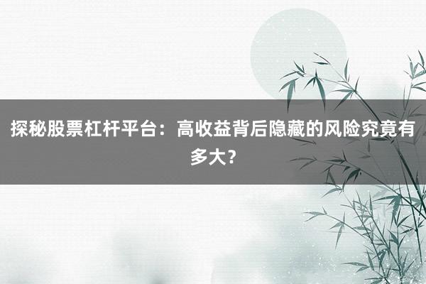 探秘股票杠杆平台：高收益背后隐藏的风险究竟有多大？