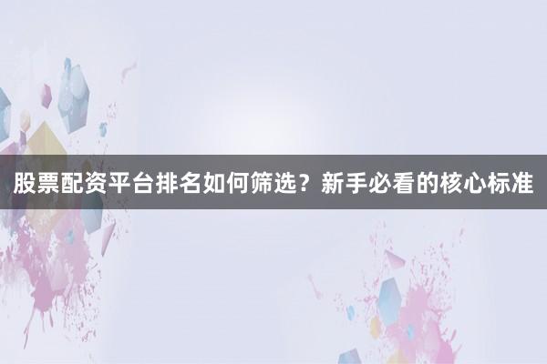 股票配资平台排名如何筛选?新手必看的核心标准