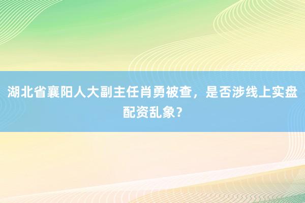 湖北省襄阳人大副主任肖勇被查，是否涉线上实盘配资乱象？