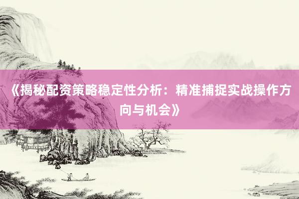 《揭秘配资策略稳定性分析：精准捕捉实战操作方向与机会》