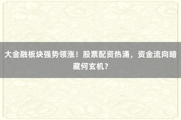 大金融板块强势领涨！股票配资热涌，资金流向暗藏何玄机？