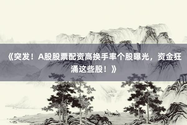 《突发！A股股票配资高换手率个股曝光，资金狂涌这些股！》