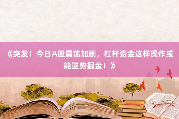 《突发！今日A股震荡加剧，杠杆资金这样操作或能逆势掘金！》