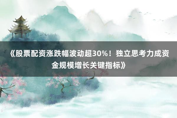 《股票配资涨跌幅波动超30%！独立思考力成资金规模增长关键指标》