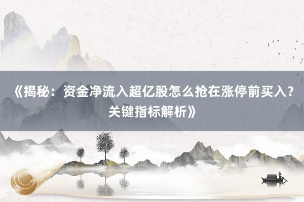 《揭秘：资金净流入超亿股怎么抢在涨停前买入？关键指标解析》