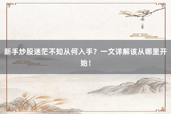 新手炒股迷茫不知从何入手？一文详解该从哪里开始！