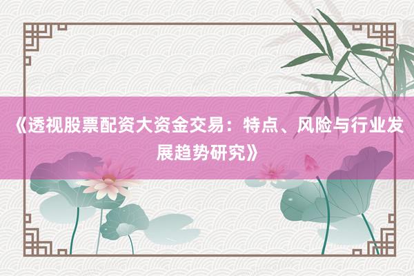 《透视股票配资大资金交易：特点、风险与行业发展趋势研究》