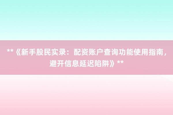 **《新手股民实录：配资账户查询功能使用指南，避开信息延迟陷阱》**